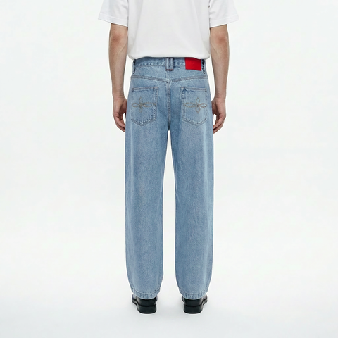 A male model wearing the Smith's 1906 MJN02 Light Blue Jeans is showing the back.