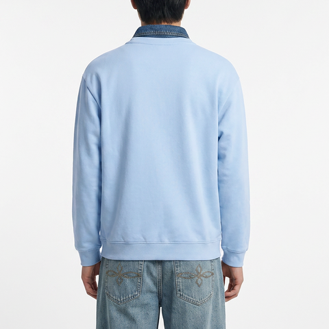 A male model wearing the Smith's 1906 MSW02 Light Blue Sweatshirt is showing the back.