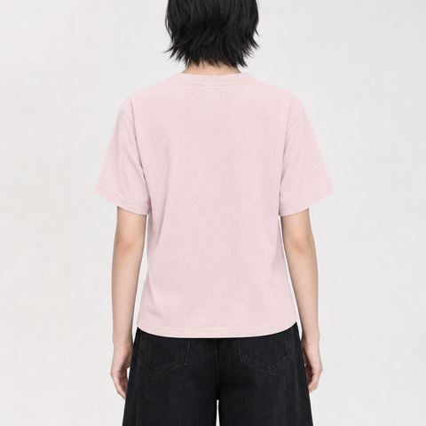 A female model wearing the Smith's 1906 WTE03 Light Pink T-shirt is showing the back.