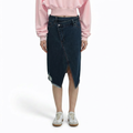A female model wearing the Smith's 1906 WSK01 Navy Denim Skirt is showing the front.